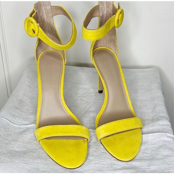 Banana Republic Suede Leather Yellow Heeled Sandals 7.5 - Picture 2 of 9